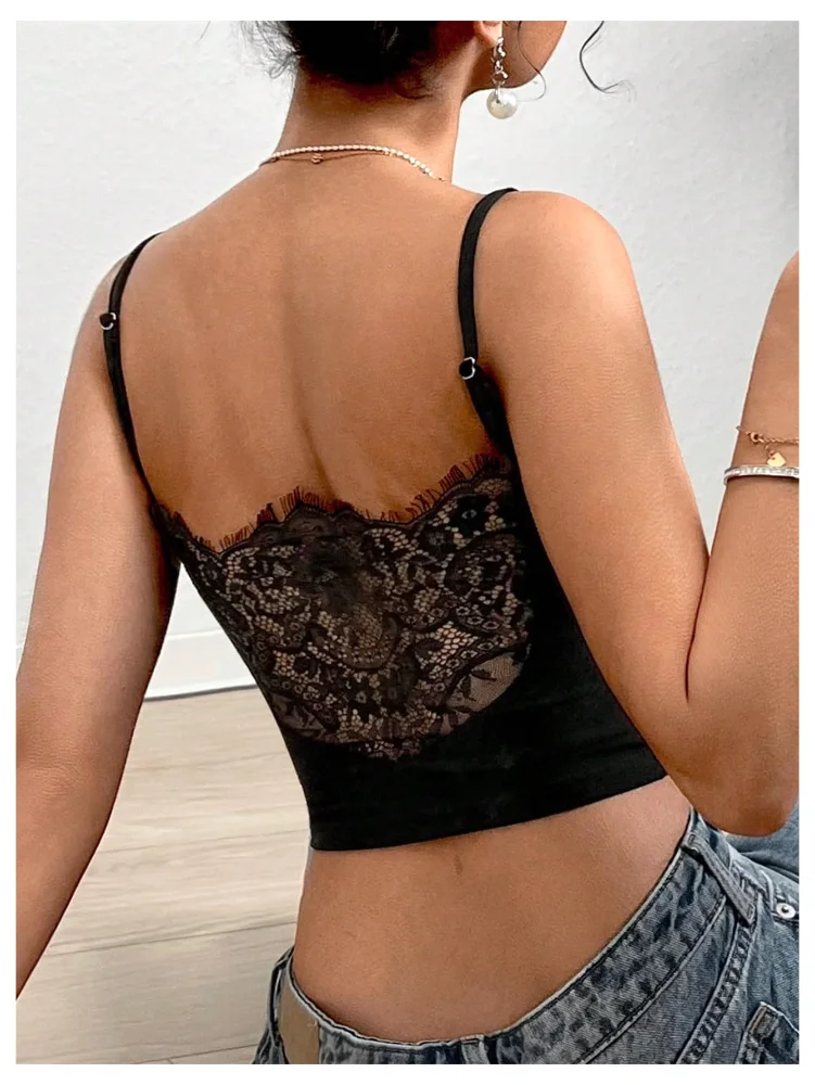 MAKEMECHIC Floral Lace Backless Crop Top, view 2