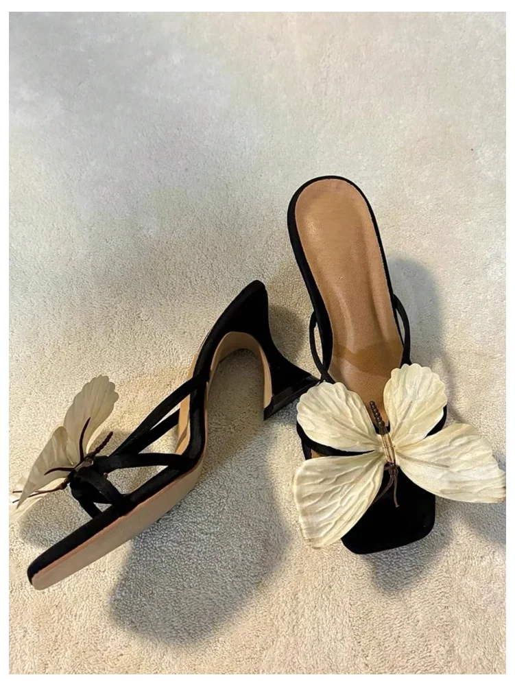 MAKEMECHIC Butterfly Heeled Leather Sandals, view 3