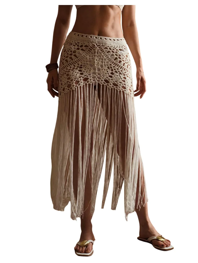 MAKEMECHIC Crochet Fringe Elastic Beach Cover-Up
