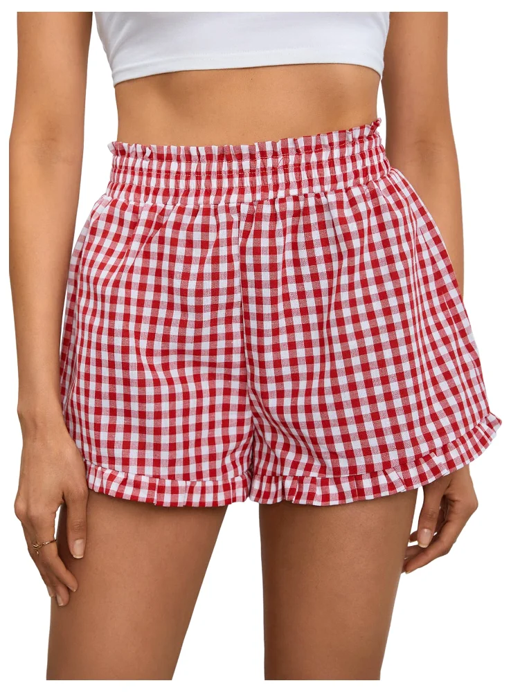 MAKEMECHIC Gingham Ruffle High Waist Pajamas