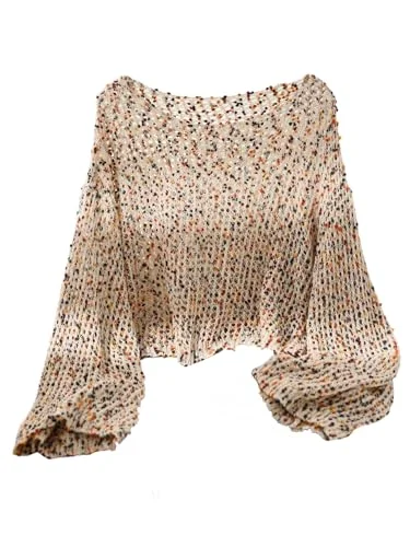 MAKEMECHIC Crochet Bell Sleeve Boat Sweater