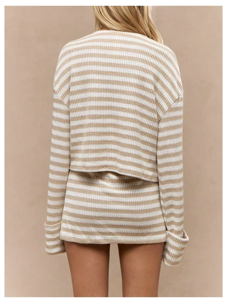 MAKEMECHIC Striped Mini Knit Skirt Set, view 3