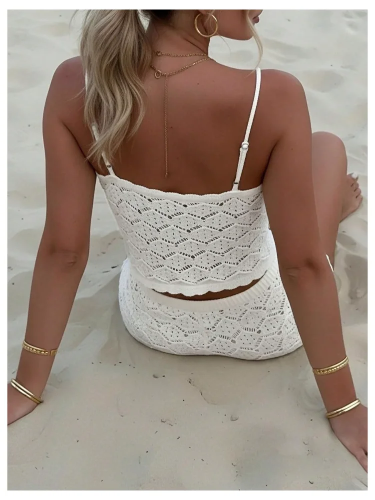 MAKEMECHIC Crochet Beach Cover-Up, spaghetti straps, view 2