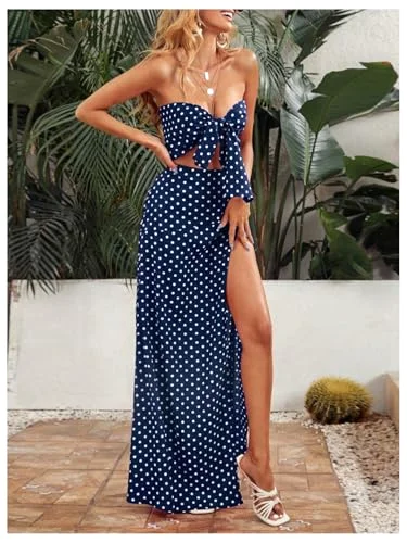 MAKEMECHIC Polka Dot Tie Bow Two-Piece Set, view 3
