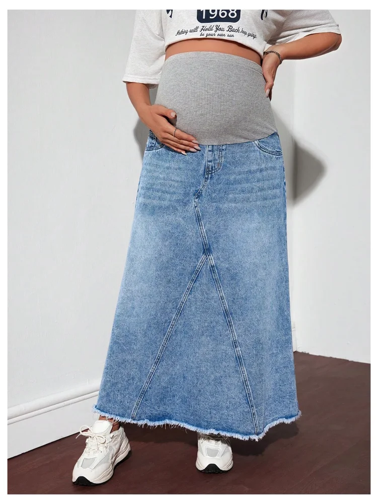 MAKEMECHIC High Waist Denim Jean Maternity Maxi Skirt, view 3