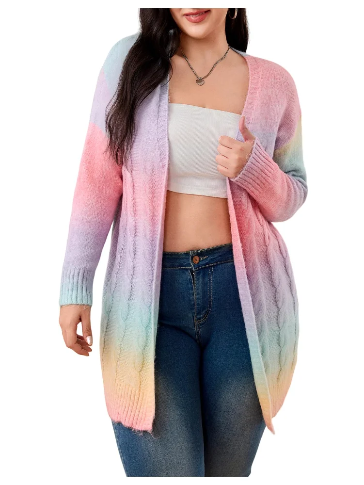 MAKEMECHIC Rainbow Colorful Open Cardigan