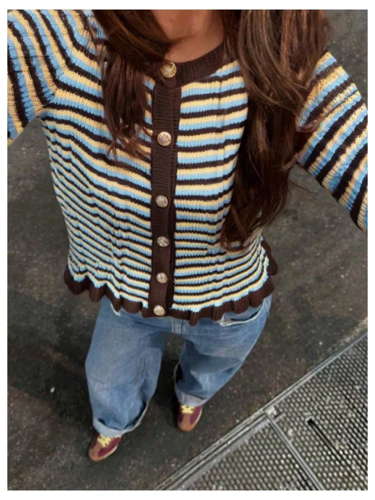 MAKEMECHIC Striped Vintage Retro Cardigan, view 2