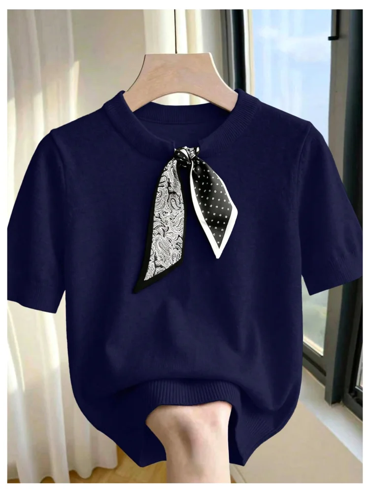 MAKEMECHIC Short Sleeve Knit Tie Sweater, view 2