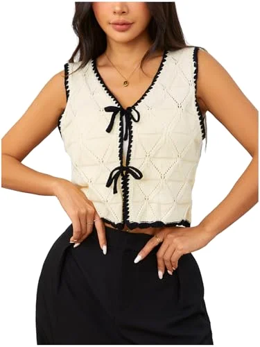 MAKEMECHIC Tie Front Old Money Sweater Vest