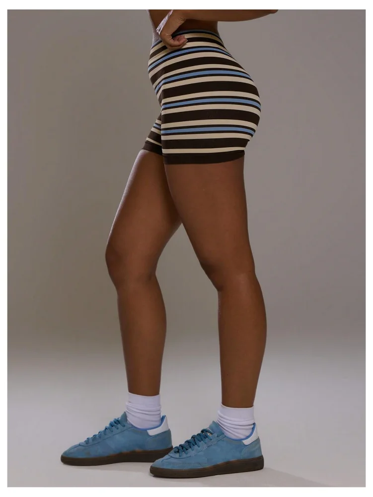 MAKEMECHIC Striped Athletic High Waisted Shorts, view 2