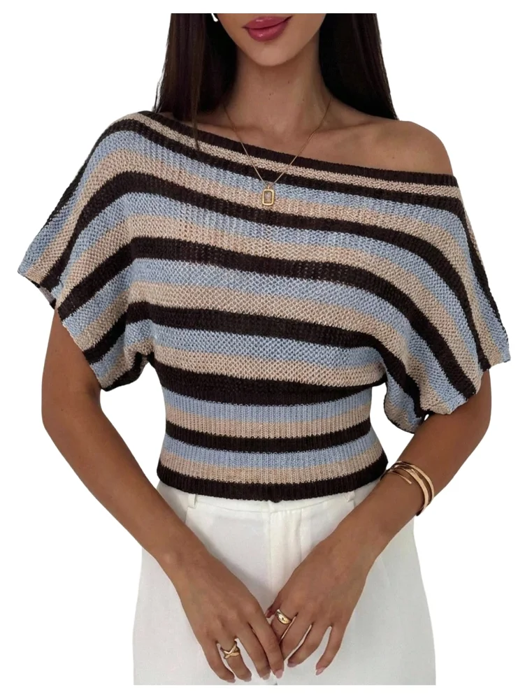 MAKEMECHIC Striped One Shoulder Cinched Sweater