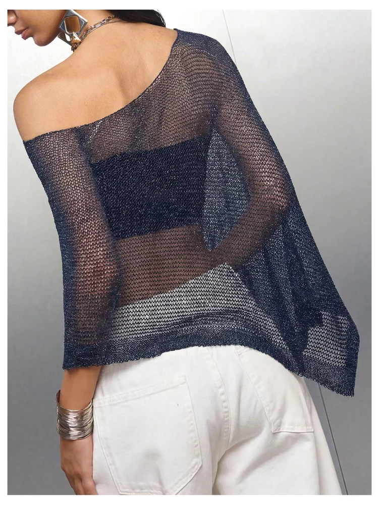 MAKEMECHIC Mesh Sheer Grunge Sweater, view 3