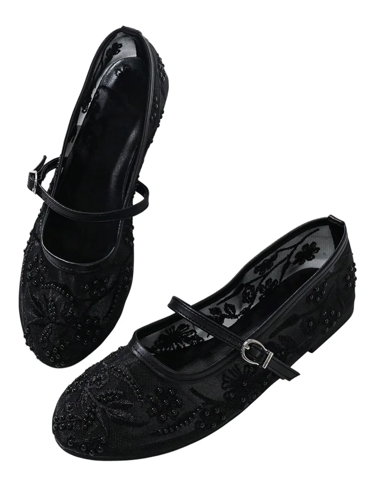 MAKEMECHIC Studded Mesh Ballet Flats