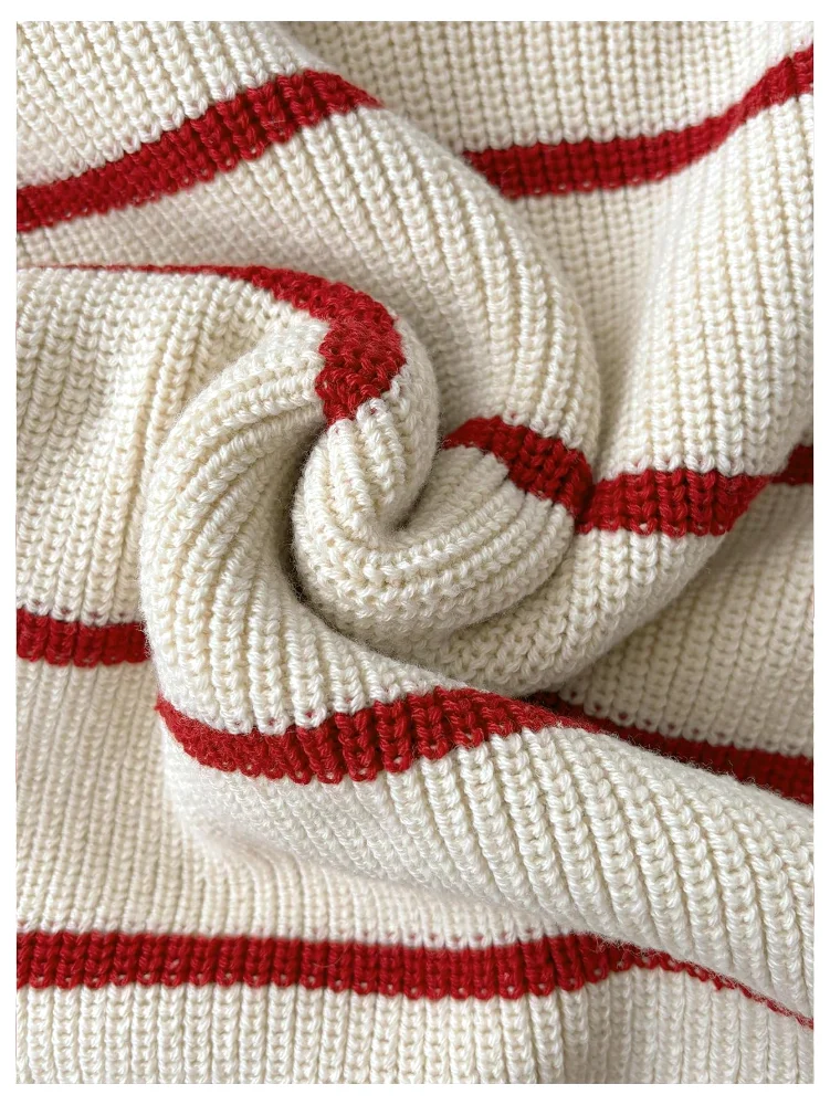 MAKEMECHIC Collared Striped Long Sleeve Sweater, view 3