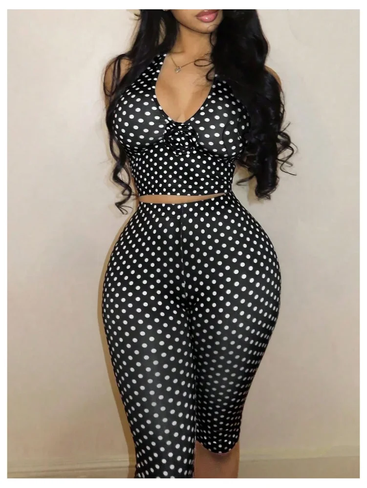 MAKEMECHIC Polka Dot Capri Pants Set, view 3