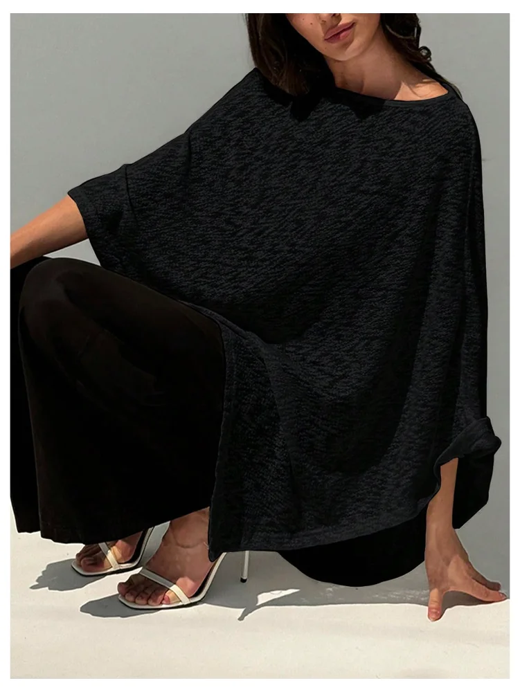 MAKEMECHIC Sheer Asymmetrical Shawl Sweater, view 3