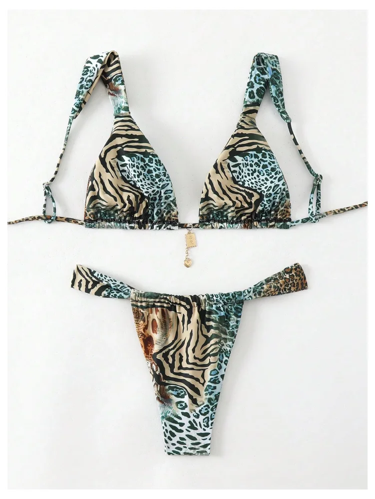 MAKEMECHIC Floral Triangle Thong Bikini Set, view 3