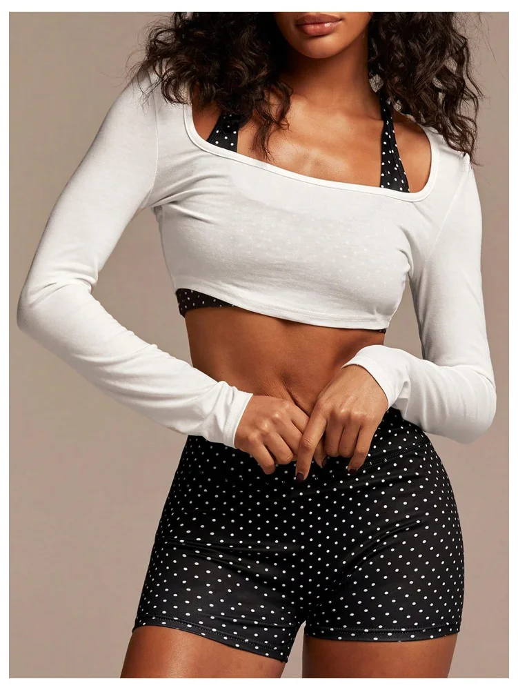 MAKEMECHIC Polka Dot Workout Biker Shorts Set, view 3
