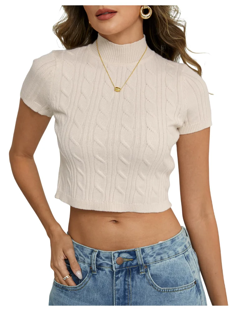 MAKEMECHIC Short Sleeve Knitted Crop Sweater