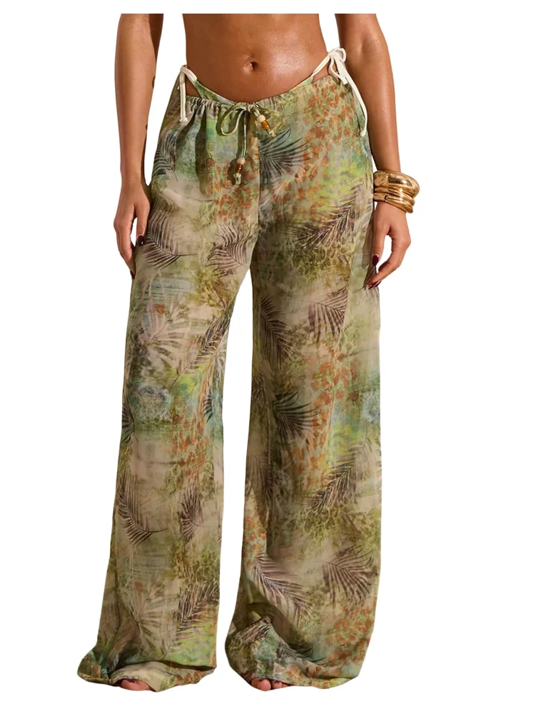 MAKEMECHIC Drawstring Wide Leg Beach Cover-Up