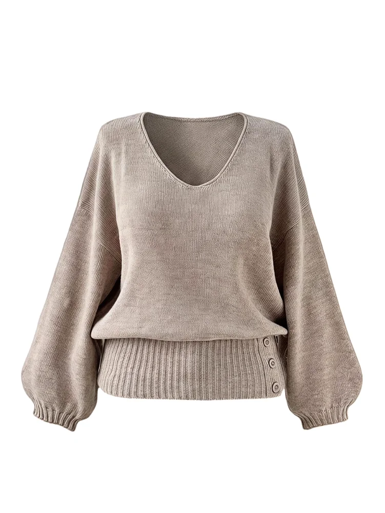 MAKEMECHIC V-Neck Lantern Sleeve Sweater