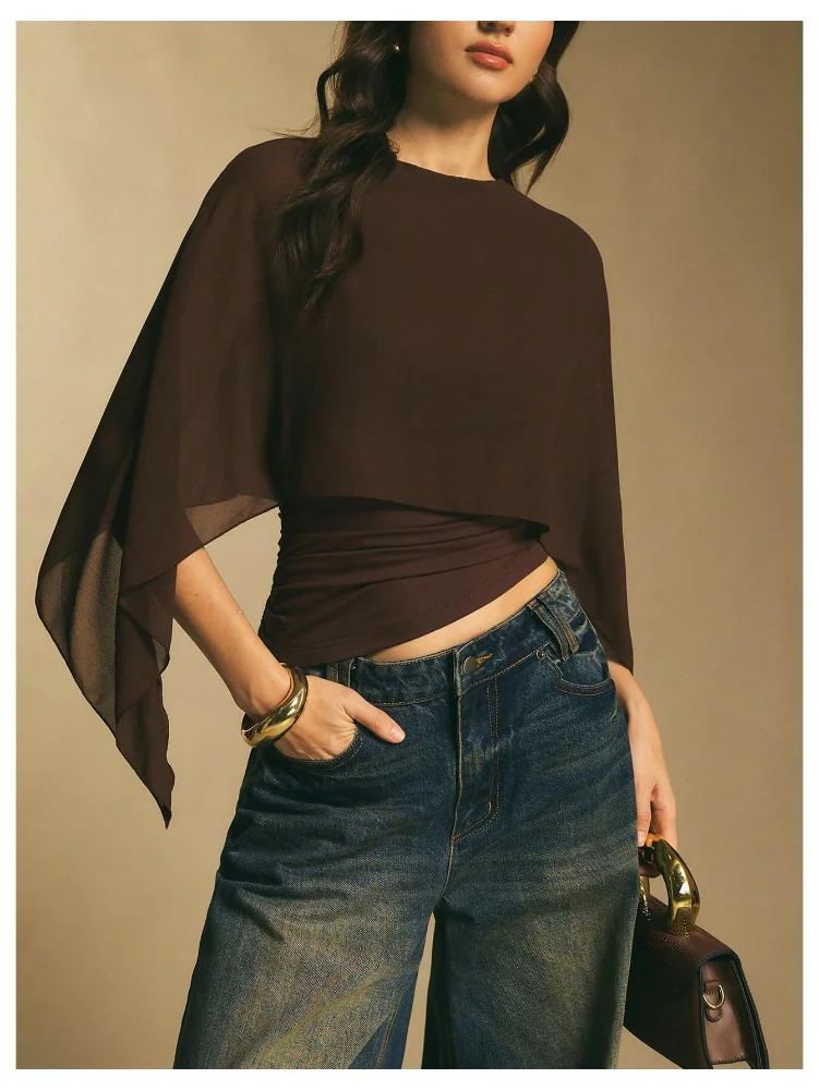 MAKEMECHIC Asymmetrical Sheer Mesh Blouse, view 2