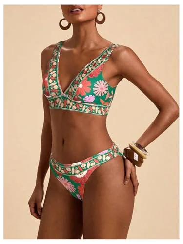 MAKEMECHIC Floral Triangle High Bikini Set, view 2