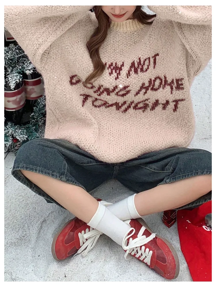 MAKEMECHIC Letter Print Crew Neck Sweater, view 3