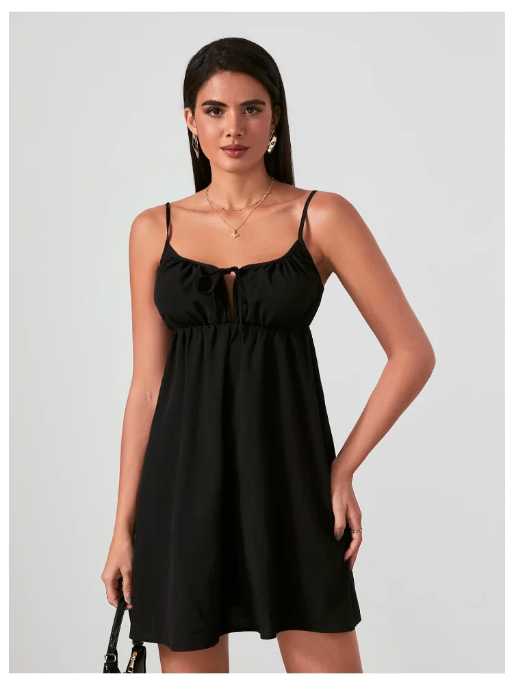 MAKEMECHIC Tie Front Spaghetti Strap Mini Dress, view 3
