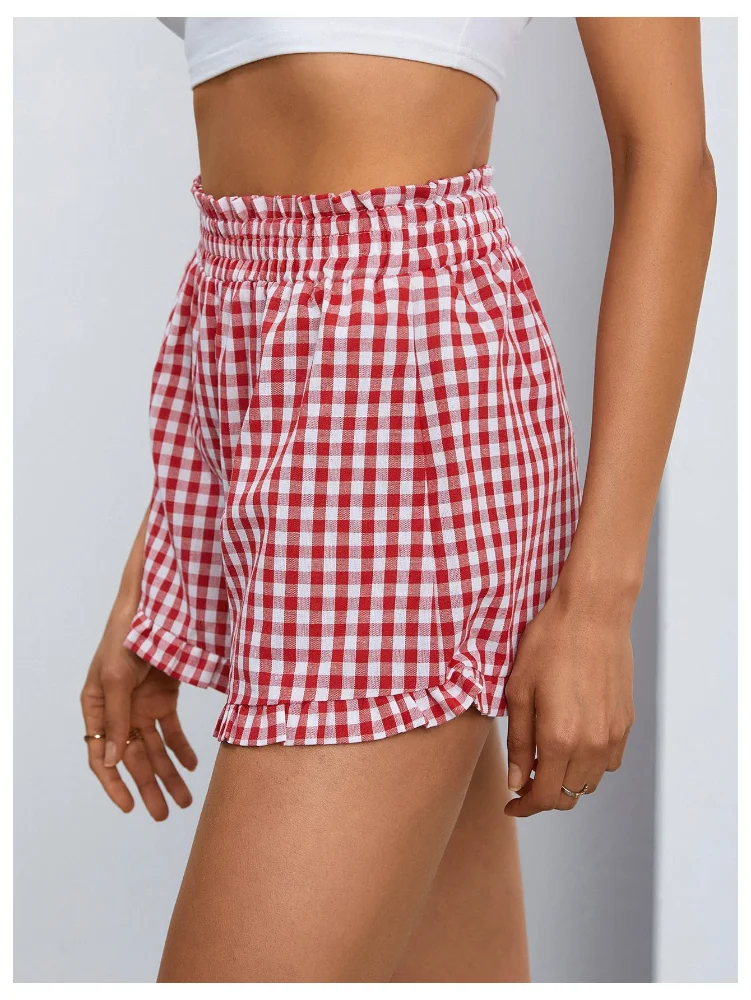 MAKEMECHIC Gingham Ruffle High Waist Pajamas, view 3