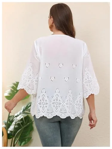 MAKEMECHIC Eyelet Embroidery Short Sleeve Shorts, view 2