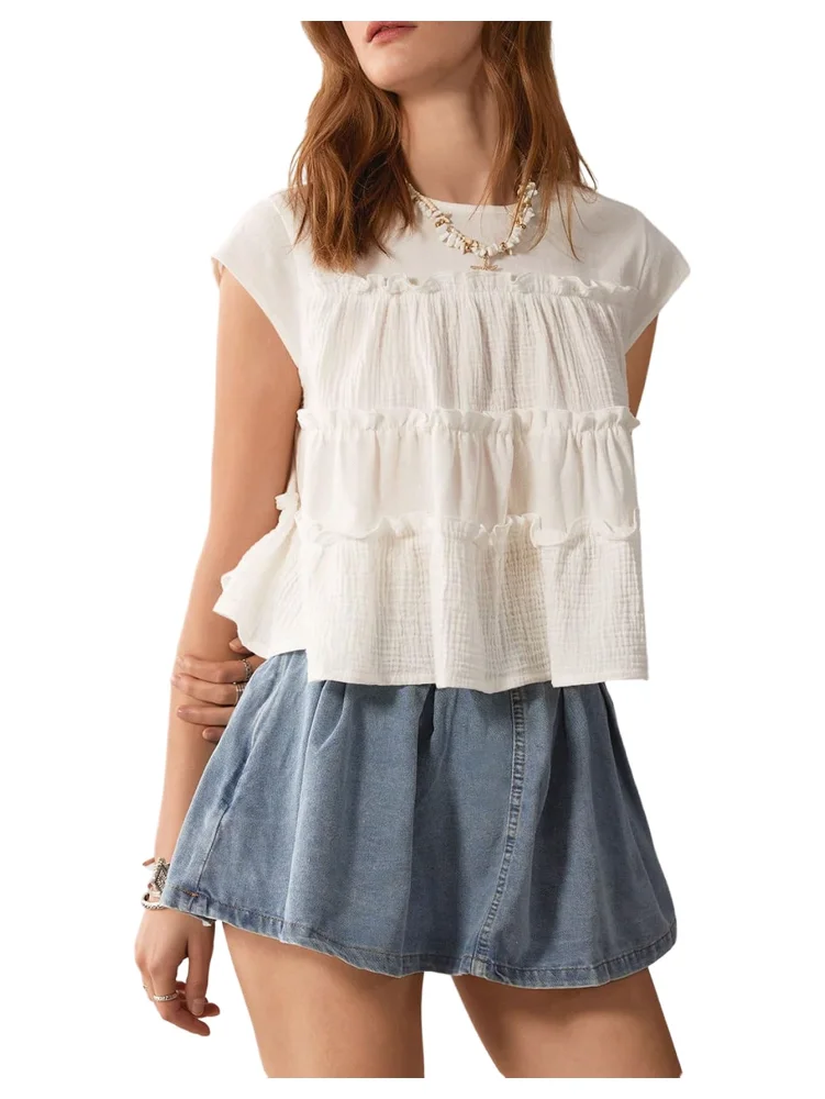 MAKEMECHIC Ruffle Babydoll Flowy Blouse