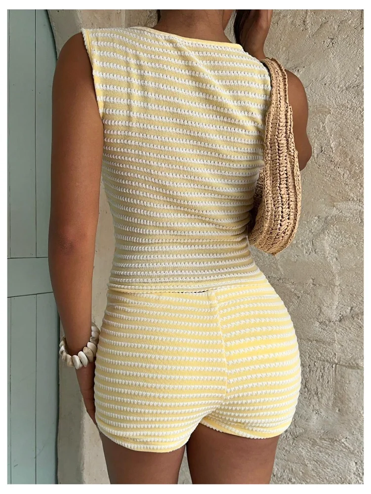 MAKEMECHIC Striped Starfish Crop Shorts Set, view 3
