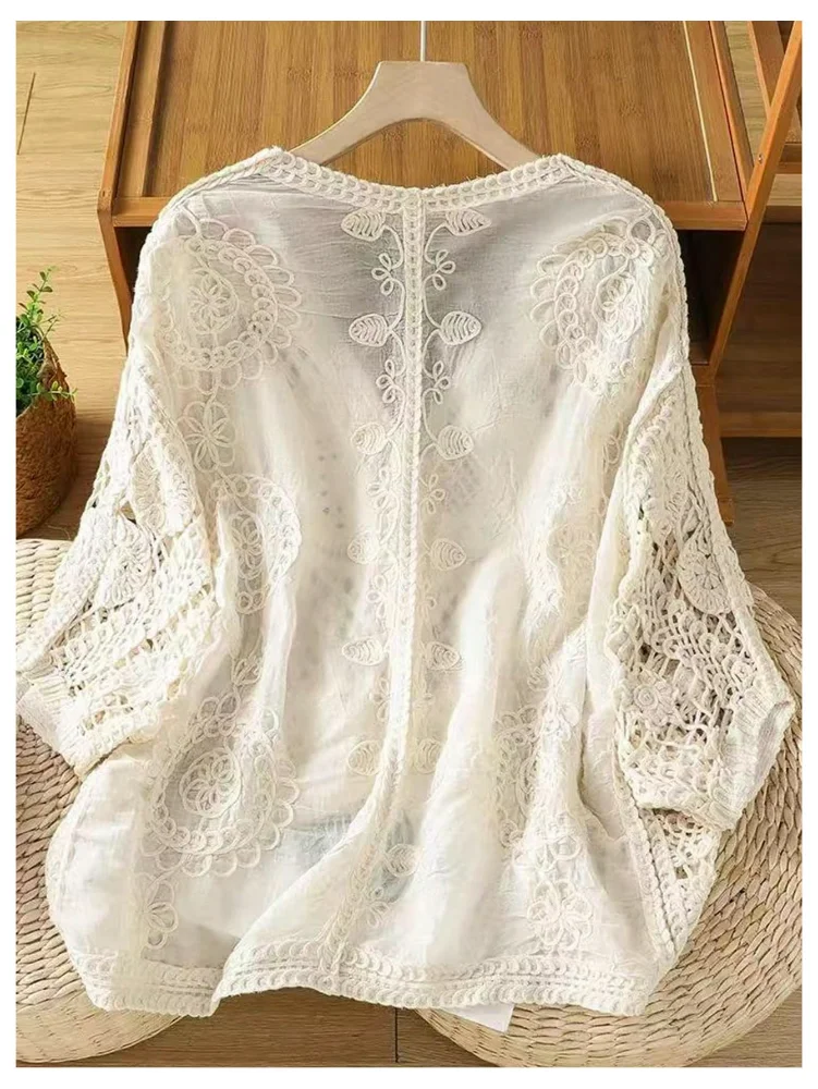 MAKEMECHIC Lightweight Button Down Crochet Cardigan, view 2