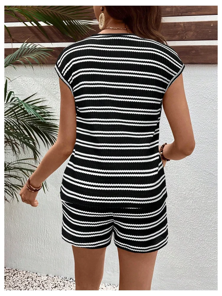 MAKEMECHIC Striped Maternity Two-Piece Set in Black, view 3