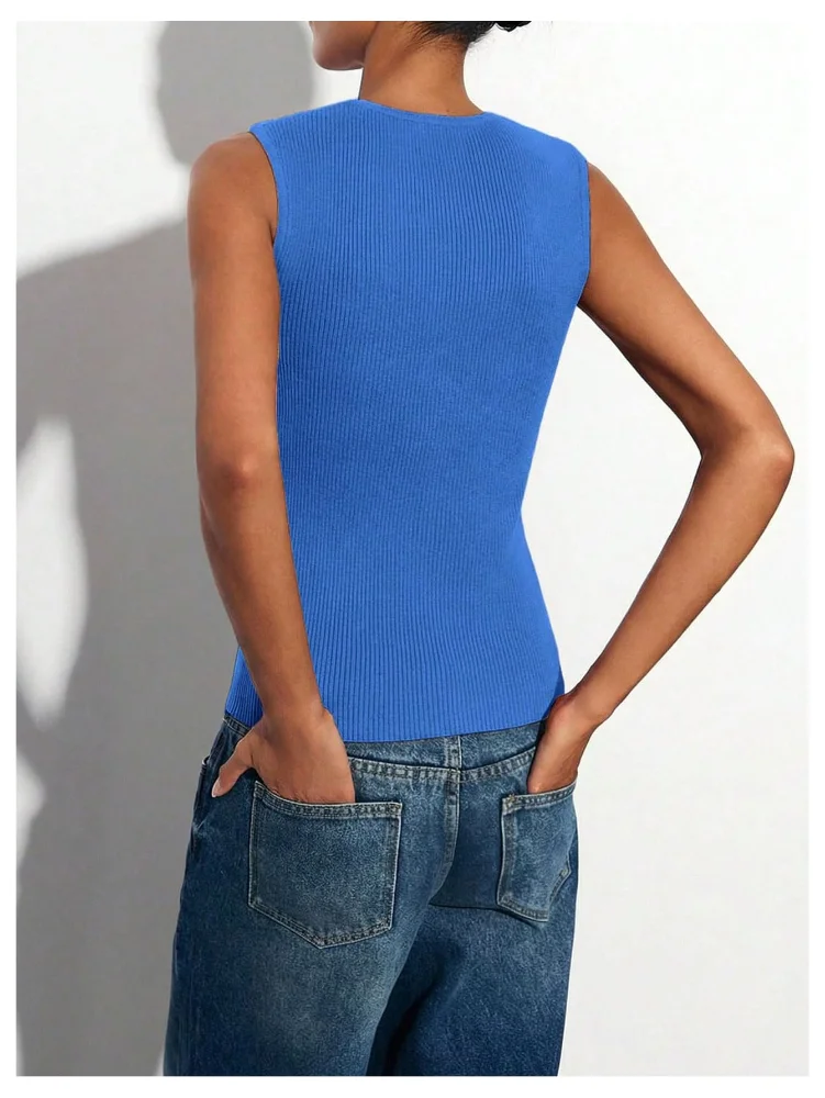 MAKEMECHIC Button Down Crew Neck Knit Sweater Vest, view 2