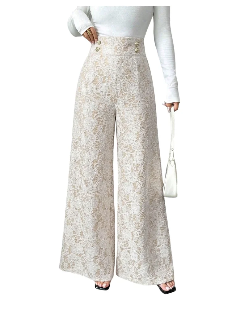 MAKEMECHIC Floral Lace Wide Leg Dress