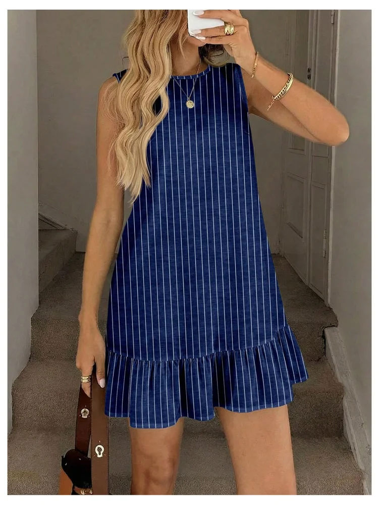 MAKEMECHIC Striped Sleeveless Ruffle Mini Dress, view 2