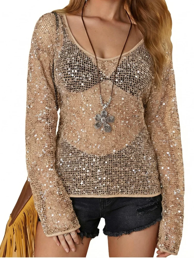 MAKEMECHIC Sequin Sparkly Crochet Matching Set