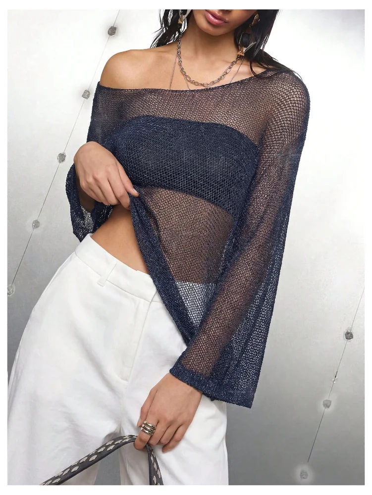 MAKEMECHIC Mesh Sheer Grunge Sweater, view 2