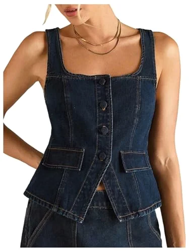 MAKEMECHIC Denim Square Neck Sleeveless Vest