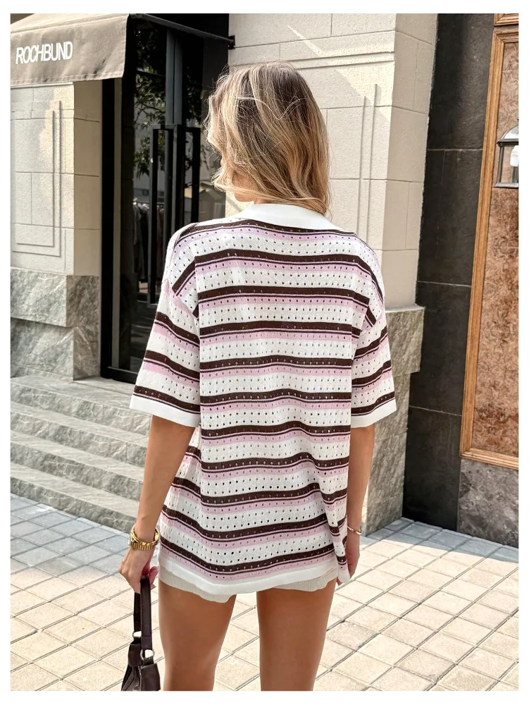 MAKEMECHIC Crochet Striped Two-Piece Set, view 3