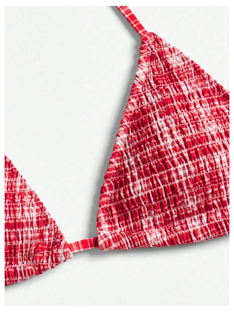 MAKEMECHIC Gingham Print Plaid Bikini Set, view 3