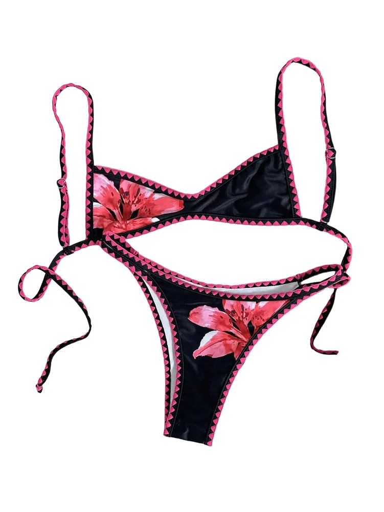 MAKEMECHIC Micro Floral Backless Bikini Set