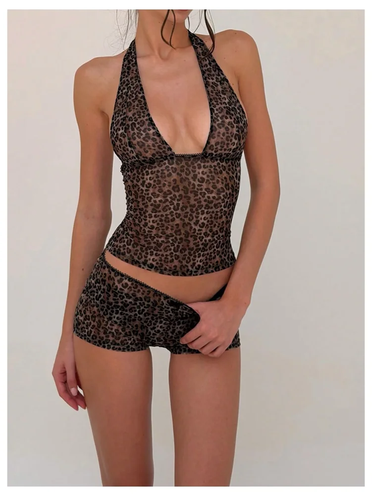 MAKEMECHIC Leopard Backless Micro Shorts Set, view 3