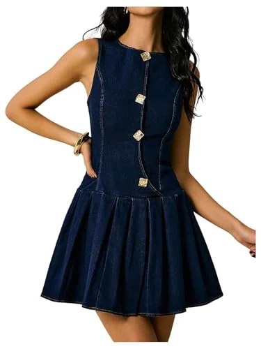 MAKEMECHIC Denim Sleeveless A Line Mini Dress