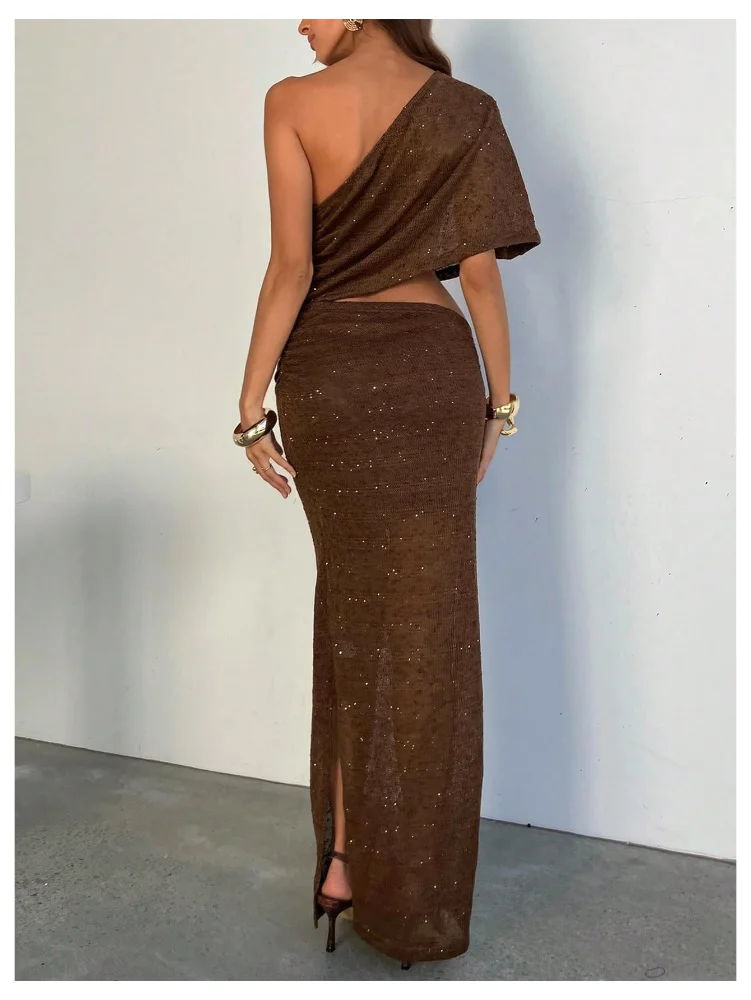 MAKEMECHIC Glitter Bodycon Cut Out Maxi Dress, view 3