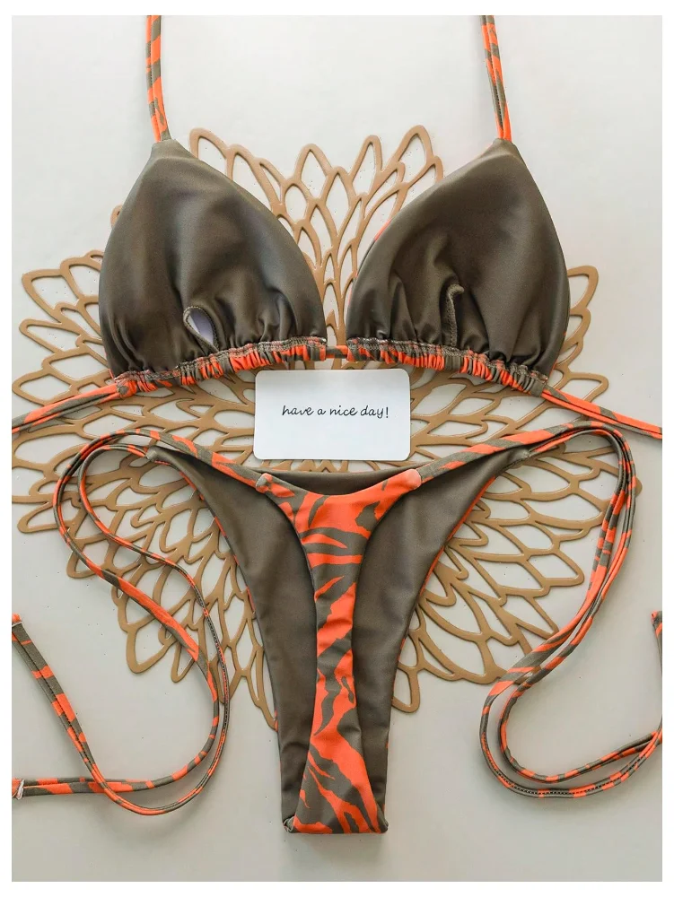 MAKEMECHIC Striped Zebra Print Bikini Set, view 3