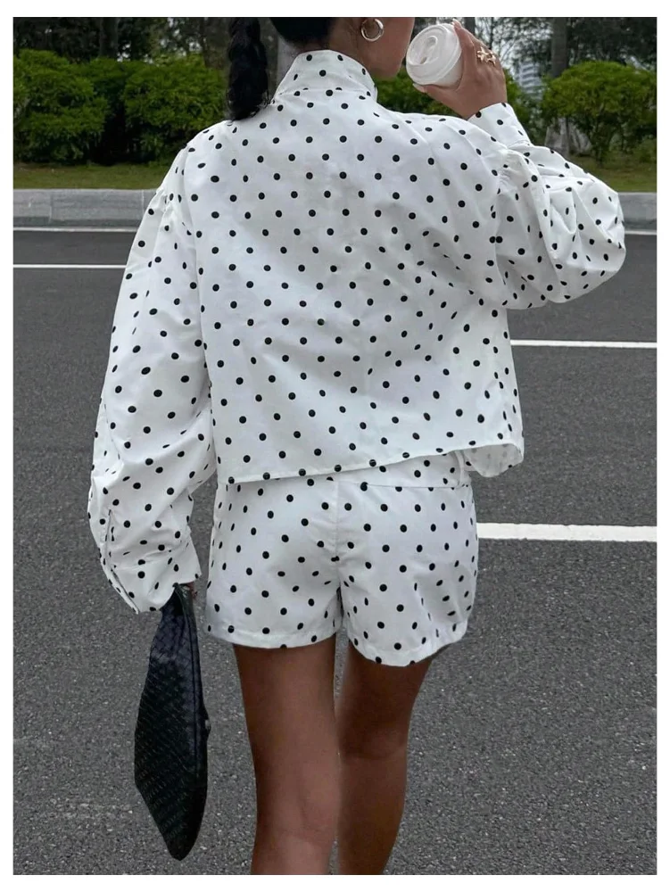 MAKEMECHIC Polka Dot Two-Piece Set, collared, view 3