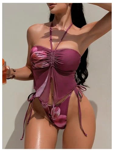 MAKEMECHIC Open Back Thong Violet Tankini, view 3